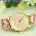 Heart pattern dial hand braided fabric strap watch